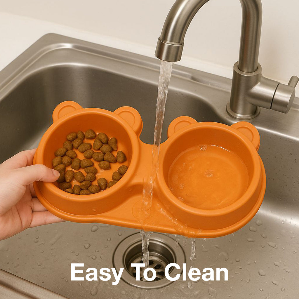 Petbabas Dog Ceramic teddy Bear Shaped Cute 2 in 1 Feeding Bowl