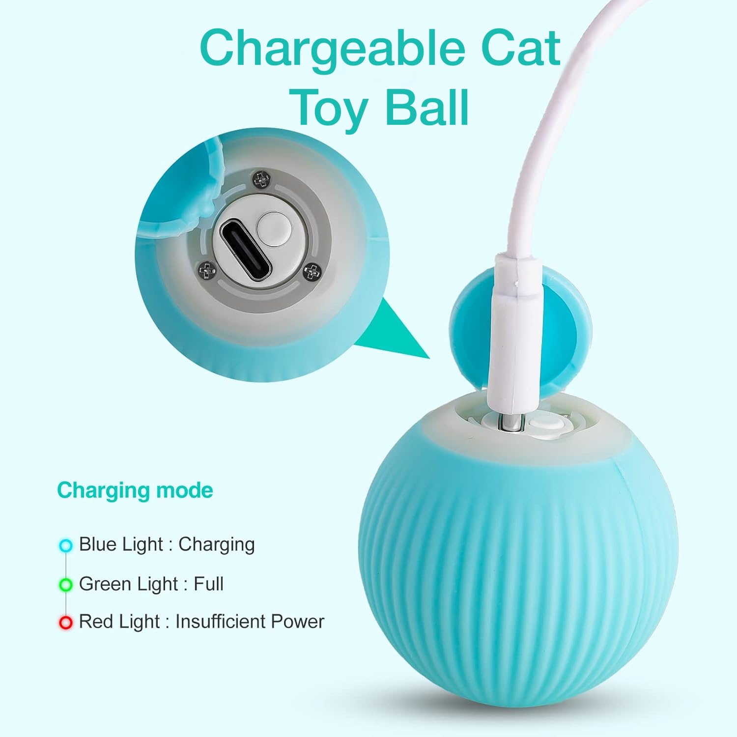 Petbabas Smart 360° Self-Rolling Cat Chasing Rotatable Toy Ball with LED Lights