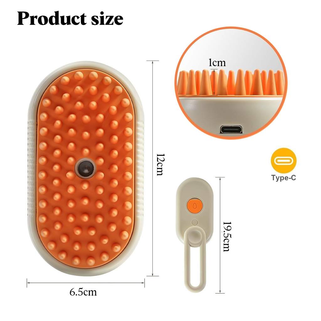 Petbabas Grooming Brush Comb For Remove Loose Hair Rechargeable Steamy Brush