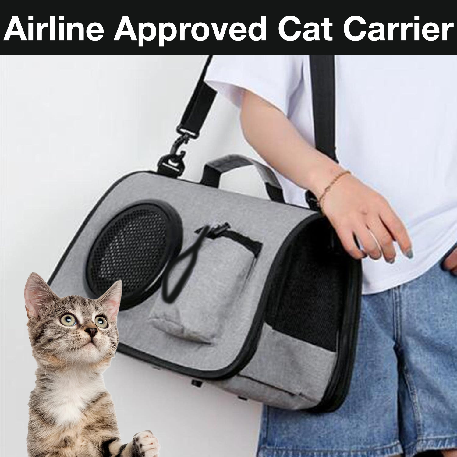 Petbabas Cat Travel Carrier Bag Grey