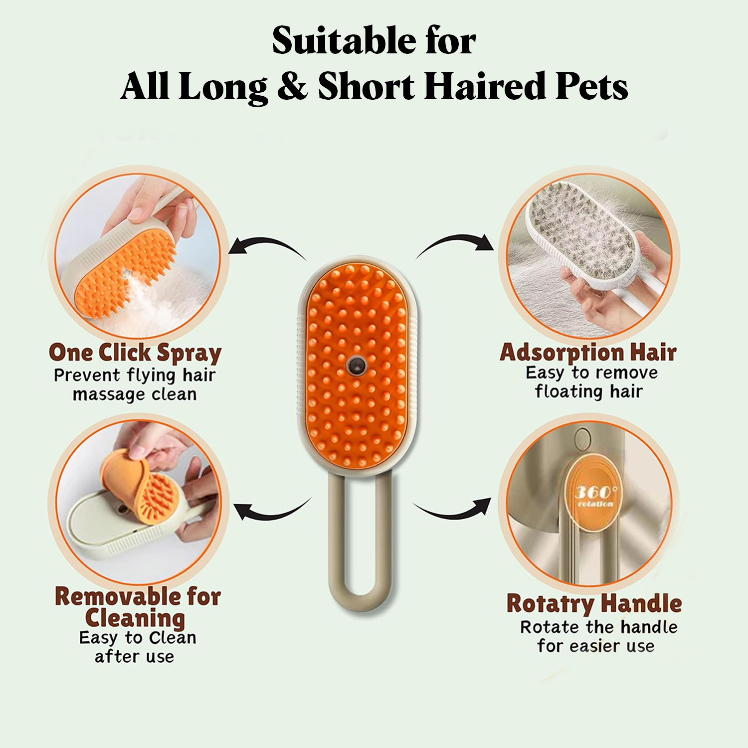 Petbabas Grooming Brush Comb For Remove Loose Hair Rechargeable Steamy Brush
