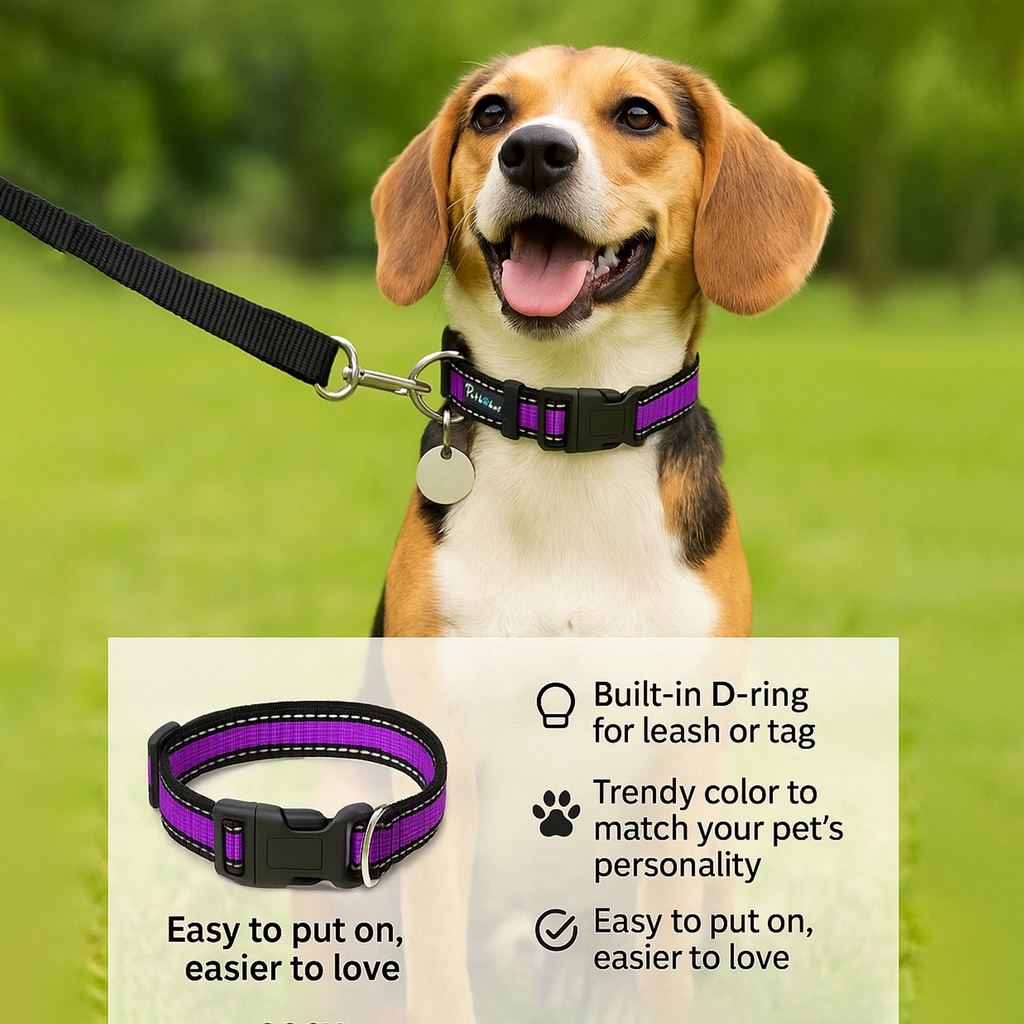 Petbabas Reflective Adjustable Pet Collar for Dogs and Cats