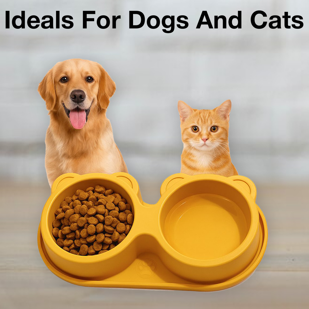 Petbabas Dog Ceramic teddy Bear Shaped Cute 2 in 1 Feeding Bowl