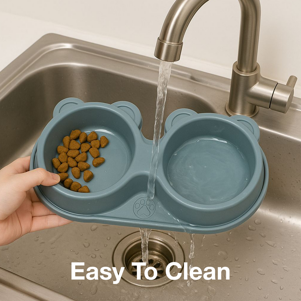 Petbabas Dog Ceramic teddy Bear Shaped Cute 2 in 1 Feeding Bowl