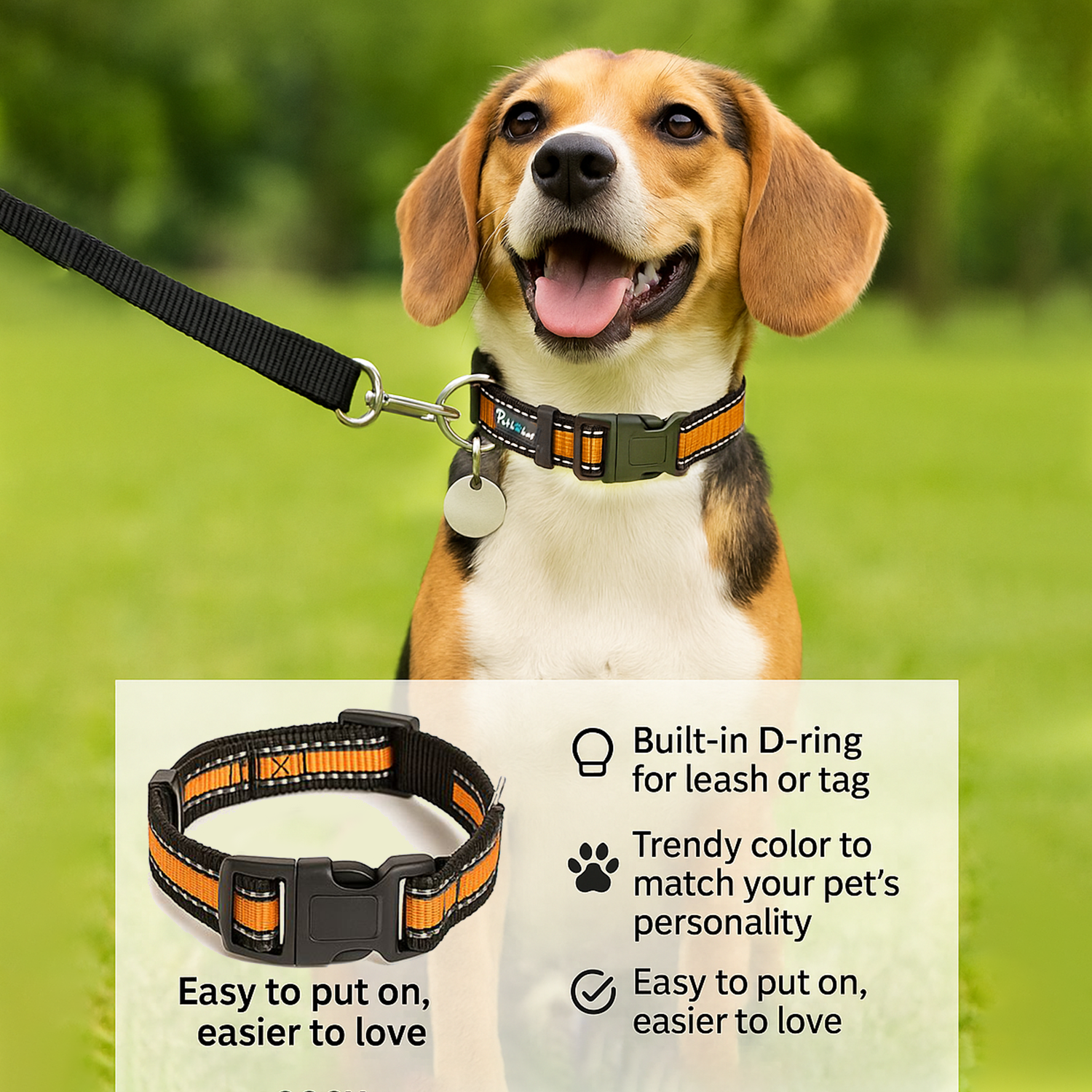 Petbabas Reflective Adjustable Pet Collar for Dogs and Cats