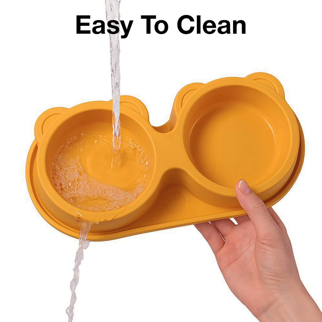 Petbabas Dog Ceramic teddy Bear Shaped Cute 2 in 1 Feeding Bowl